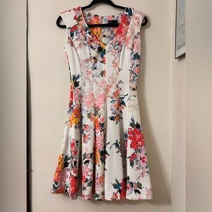 Just...Taylor White Floral Midi Dress with Coral & Navy Accents